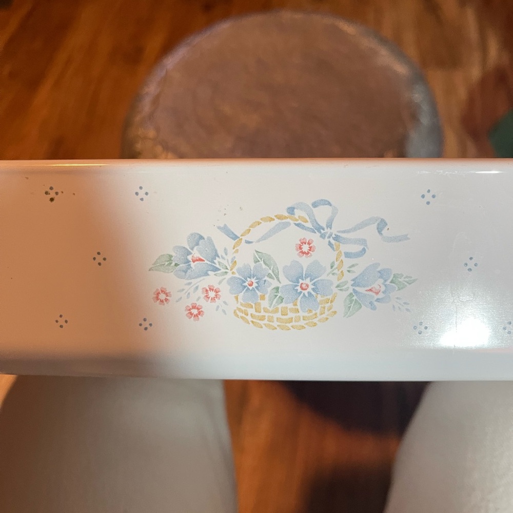 Vintage Corningware Floral Basket Design White Ceramic Dish